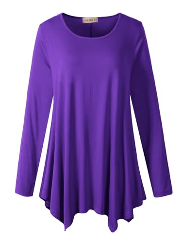 LARACE Womens Long Sleeve Flattering Comfy Tunic Loose Fit Flowy Top (1X, Deep Purple)