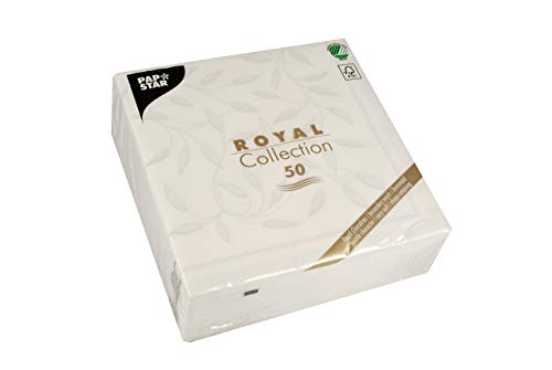 Papstar, 50 Servietten ROYAL Collection 1/4-Falz 40 cm x 40 cm weiss New Mediterran, #11652