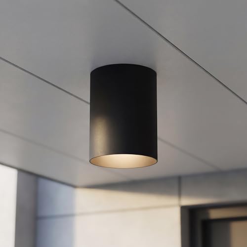 Image of Progress Lighting 5-Inch Cylinder Outdoor Ceiling Light, 1-Light Modern Flush Mount Ceiling Light Fixture, Interior and Exterior Lighting for Home or Porch, Aluminum Construction, Black (P5774-31)