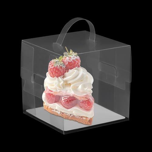 WsrrLun 50 Pcs Clear Cake Box Set, Plastic Cake Carrier with Lid and Handle, Stackable Cupcakes Cookies Chocolates Display Containers for Wedding Birthday Party (4.33 * 4.33 * 4.33in)