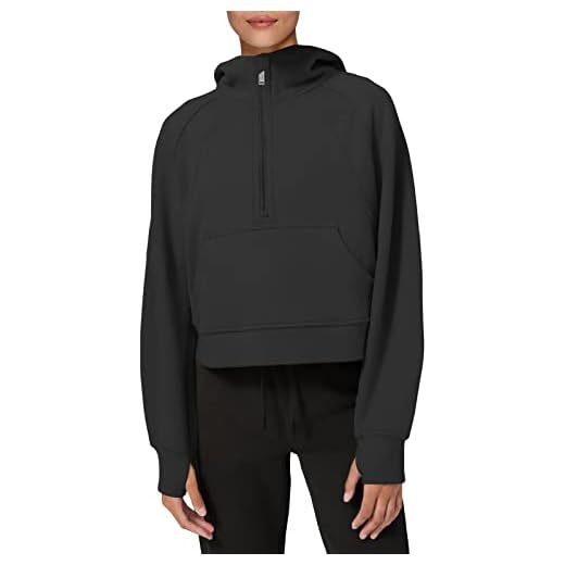 LASLULU Womens Fuzzy Cropped Hoodies Sport Athletic Zip Up Hoodie Stand Collar Sweater Fleece Lined Sweatshirt Long Sleeve Pullover Tops Pockets(Black Small)