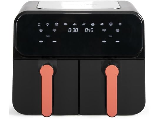 LIVOO DOC316 Air Fryer with both cooking baskets pulled out, showing the crisper plates inside.