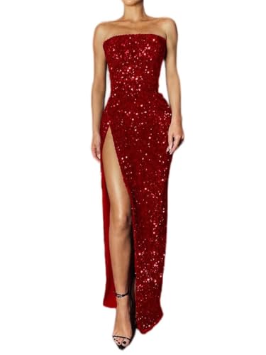 Strapless Sequin Prom Dress with Slit Long Sparkly Formal Evening Gowns 2025