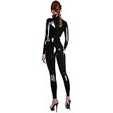 xxoiuw Latex Catsuit Front Zipper for Women Tight Rubber Bodysuit Jumpsuit Party Wear (Medium)