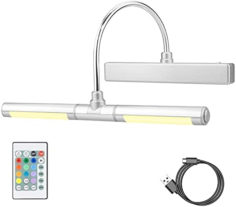 LUXSWAY Wireless Picture Lights for Paintings,Rechargeable Battery Art Display Light with Remote Control,Dimmable and Timer Off Dart Board Light with Aluminum Finish,Upgrade 12 Color Changing-Silver