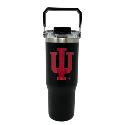 Decorvo 32 oz Collegiate Stainless Steel Tumbler - Double Walled Insulated Water Bottle with Top Handle (Indiana)