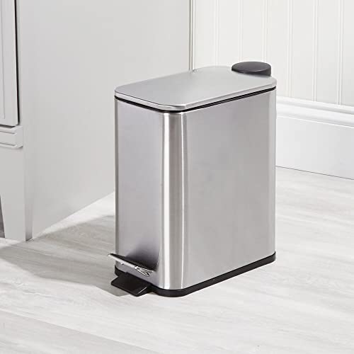 image for mDesign Slim Metal Rectangle 1.3 Gallon/5 Liter Trash Can with Step Pe