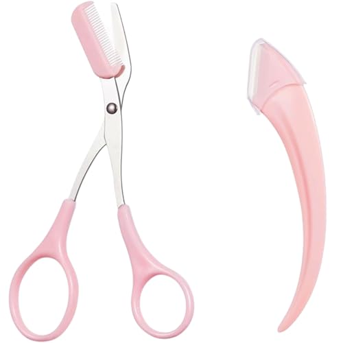 Image of TEMPERIA 2-in-1 Professional Eyebrow Grooming Kit for Women (1 Razor & 1 Scissor Comb) | Eye brow Razor & Eyebrow Scissors Comb | For Instant & Painless Facial Hair Removal | Precise & Safe (YY138)