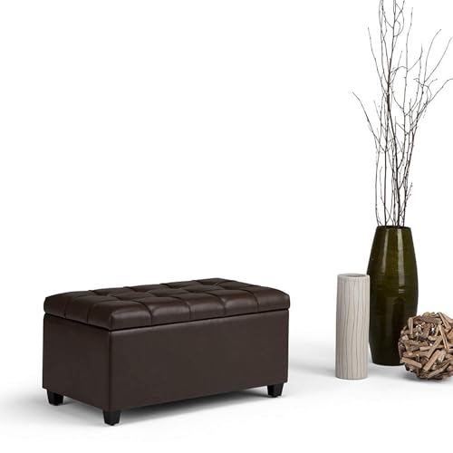 Image of Storage Ottoman Bench with Hinged Lid, Faux Leather for Bedroom Living Room HallwayDark Brown (Brown)
