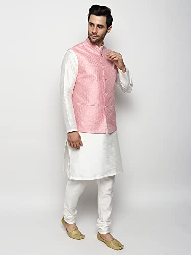Image of Uri and MacKenzie Men's Silk Blend Kurta Churidar Pyjama with Stylish Nehru Jacket