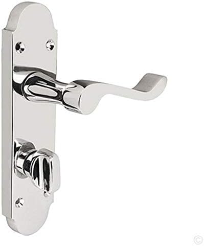 Shaped Scroll Bathroom Door Handle with Hinges - Lock Options - Polished Chrome - Handlestore® (Handles Only)