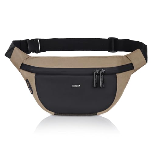 Image of WILDHORN 2.4L Waist Bag for Men Women I Headphone Hole I Ultra Strong Stitching, Sturdy Zippers, Waterproof, Fanny Pack for Hiking Travel Camping Running Sports with Adjustable Strap (Khaki & Black)
