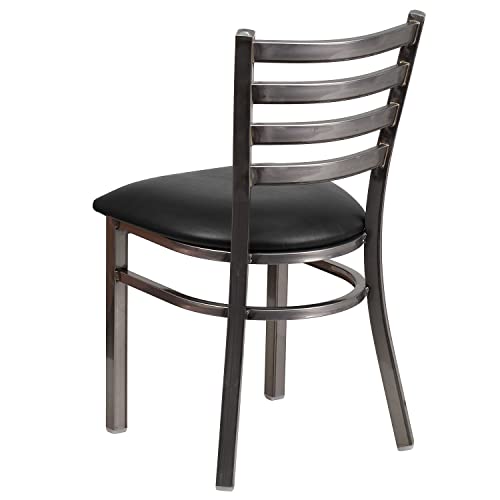 Image of Flash Furniture 2 Pack HERCULES Series Clear Coated Ladder Back Metal Restaurant Chair - Black Vinyl Seat