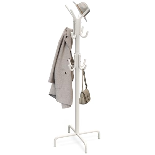 Simple Houseware Standing Coat and Hat Hanger Organizer Rack 12 Hooks White