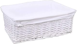 woodluv New White Wicker Storage Basket With White Lining Large