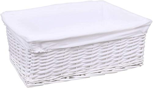 Woodluv Woven Wicker Storage Baskets - Large White Hampers for Shelves