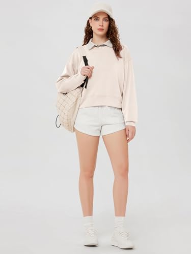 Image of ODODOS Modal Soft Long Sleeve Cropped Sweatshirts for Women Oversized Crew Neck Pullover Crop Top