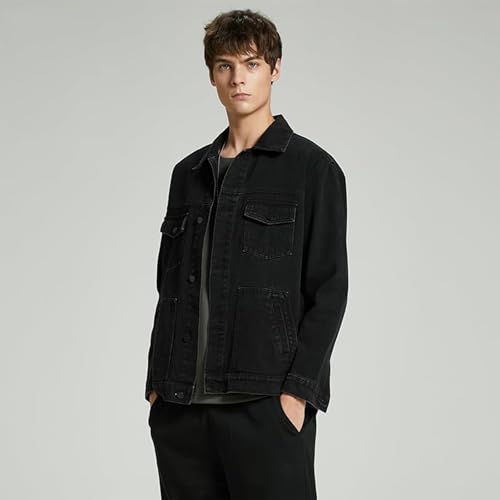 Image of Denim Jacket Men Vintage Autumn and Winter Tops Mens Denim Trucker Jacket