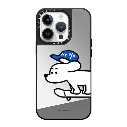 CASETiFY �~���[ iPhone 14 Pro �P�[�X [1.5m����̗����������N���A/MagSafe �ɑΉ�] - Skater JOHN (Standard) - �V���o�[ (�u���b�N�o���p�[)