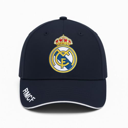 Image of Real Madrid Cap, Navy - White Colors. Soccer Cap for Adults. Real Madrid Caps. Officially Licensed Real Madrid Adjustable Caps. RM hat.