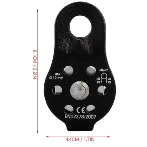 Hominas Seilrolle 26 KN, Seilrollen Umlenkrolle Aluminiumlegierung Mobile Pulley Flaschenzug Zum Klettern für 12 mm Seilklettern, Schwarz