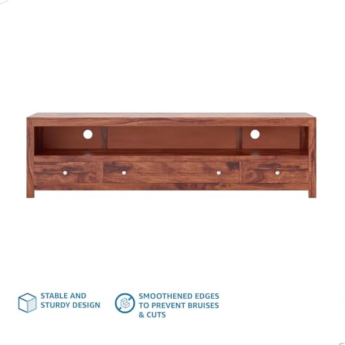 Image of Louis Rosewood Sheesham Solid Wood TV Entertainment Unit | Wooden Table Stand Living Room & Office (Finish Color - Honey Finish)