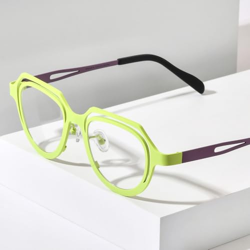 Image of FONEX Colorful Pure Titanium Glasses Frame Women Retro Round Eyeglasses