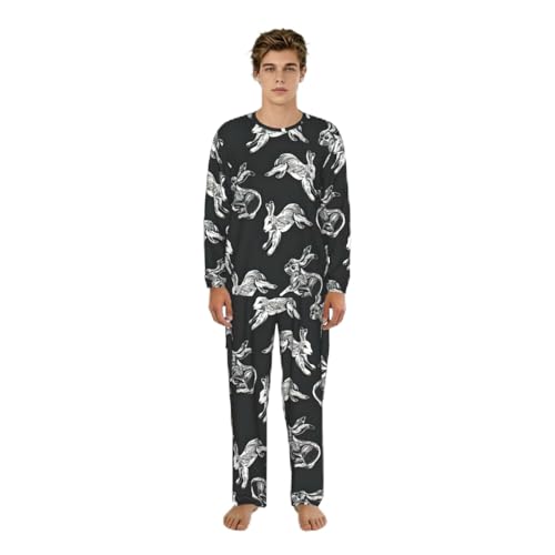Pyjama homme manches longues ensemble vêtement de nuit imprimé lapin doux S-3XL
