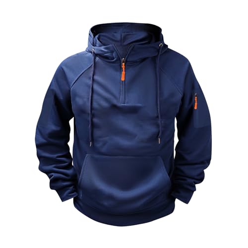 Mens Hoodies Pullover Quarter Zip Long Sleeve Sweatshirts Drawstring Stylish Workout Tactical Hoodie With Pockets
