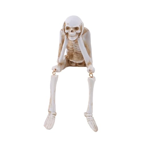 Image of ZONADAH Halloween Skeletons Statue Hear No Evil Skeleton Figurines Sitters Artificial Realistic Skull Decorations for Home Haunted House Halloween Party Decor