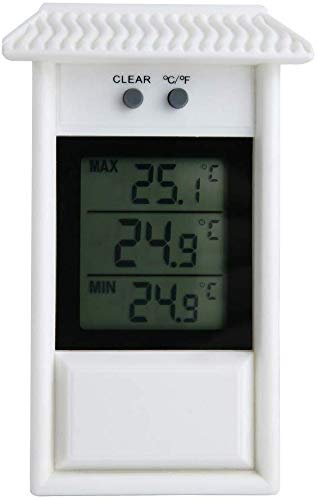Yanchad Max Min Thermometer Monitor Maximum and Minimum Temperatures Digital For Use In The Garden Greenhouse or Home Indoor or Outdoor Easily Wall Mounted White