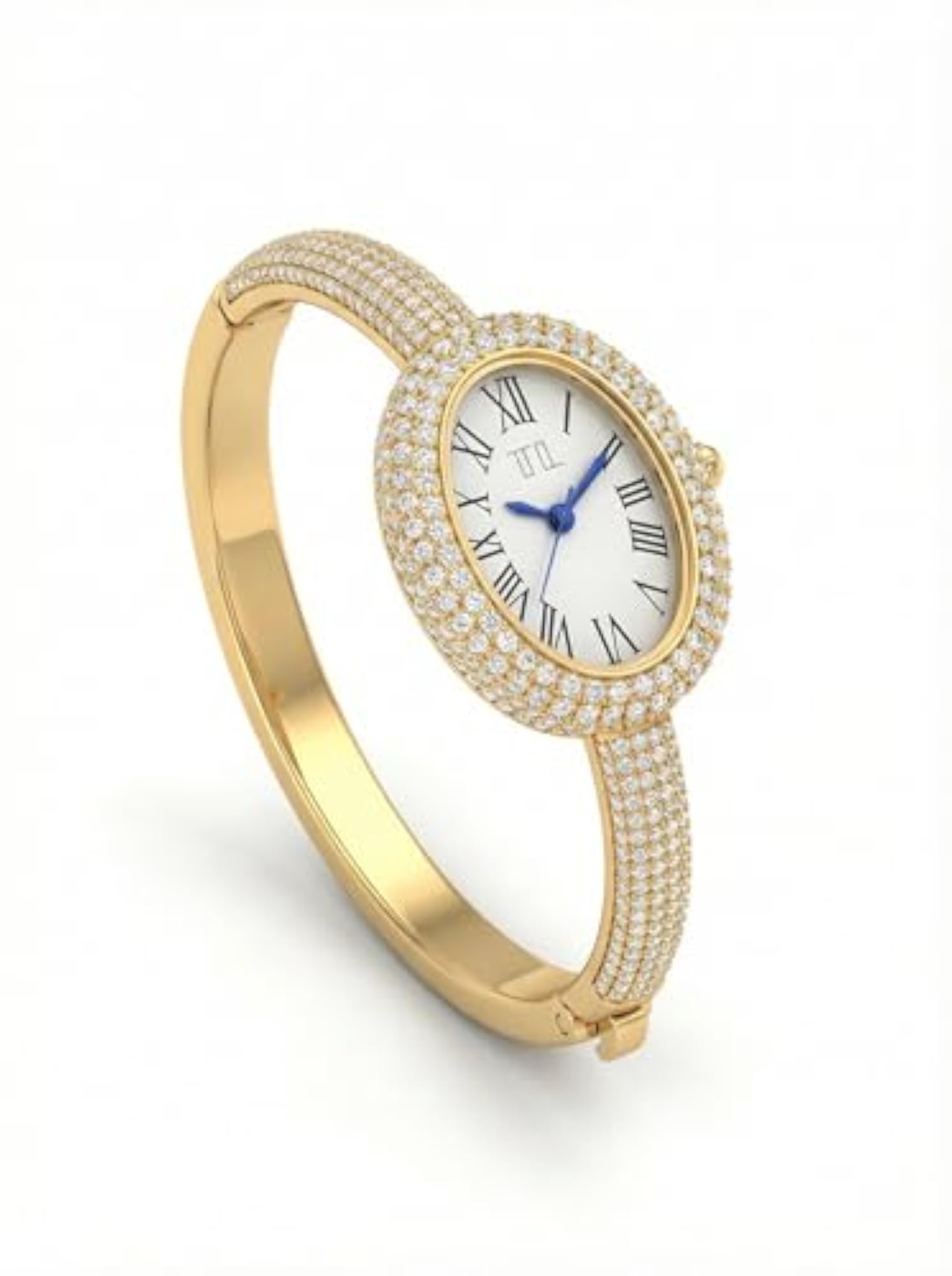 Diamond-Encrusted Gold Bangle Watch for Women