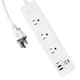 WBM Smart Power Strip 5.9 ft 10 A, Extention Cord Socket with 2 USB Ports and 1 Type C Plug, ETL Certified, Multi Outlet Extender for Home, Office, and Dorm Room