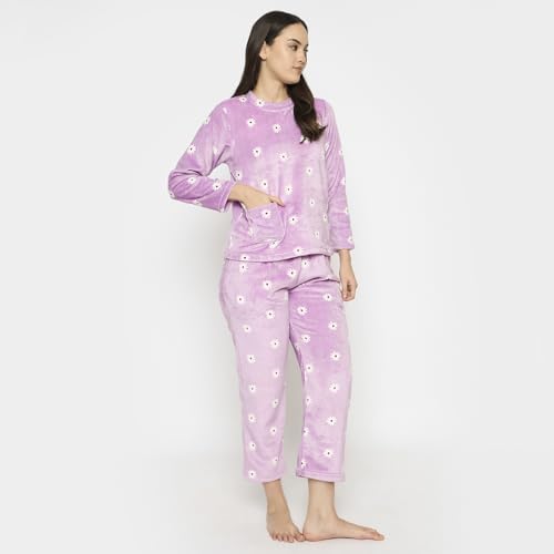 Image of CAMEY Women's Printed Full Sleeve Round Neck /V-Neck Top and Pajama Pants with Pockets