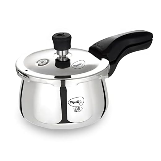 Pigeon by Stovekraft Brio Triply Outer Lid Pressure Cooker 2 Litre, Stainless Steel induction & Gas compatible Cooker, Silver (14780)