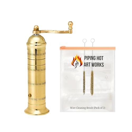 Alexander Mills Original Greek Upgraded Pepper Mill 10 Inch | Brass | Manual Grinder with Crank Handle | 3DCut Mechanism for Fresh, Flavorful Pepper– Includes 2-Piece Cleaning Brush (Pepper Mill)
