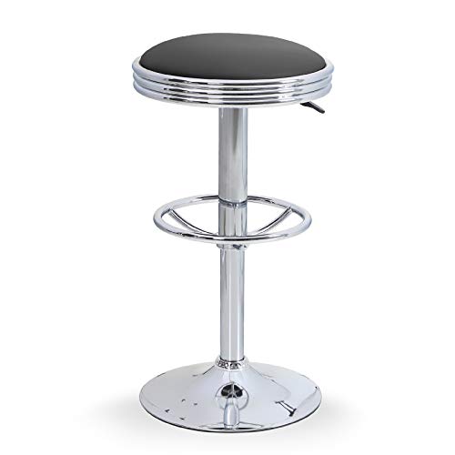 ❤ Crazy Deals ALPHAHOME Swivel Bar Stool Counter Height Round PU Leather Adjustable Chair Pub Stool with Chrome Footrest,Black,1PC