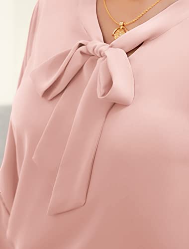 Milan Holiday Womens Dressy Blouse Casual 3/4 Cuffed Sleeve Chiffon Work Office Blouses Tops(Pink,Large) #TOP3