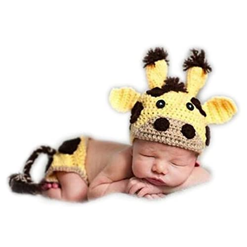 Image of Newborn Baby Photography Shoot Props Boy Outfits Crochet Knit Cattle Cow Hat Shorts Photo Props
