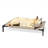Coolaroo Pro Elevated Dog Bed with HeatShield Fabric – Advanced Cooling Raised Cot for Small & Medium Breeds, Easy-Clean, Low-to-Ground Access, Bonus Bolster Pillow – Great Sandy Beige