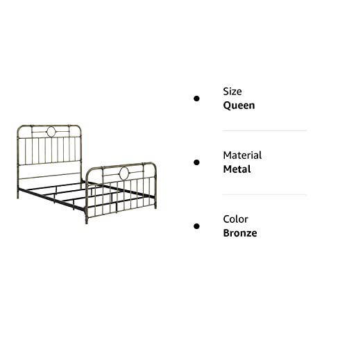Walker Edison Vintage Metal Iron Pipe Queen Size Bed Headboard Bedroom Headboard Footboard Bed Frame Bedroom, Queen, Bronze #TOP5