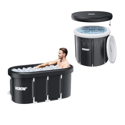 HOROW Round and Oval Ice Bath Tub Combo, Portable Cold Plunge Tub for Athletes, Multiple Layered Ice...