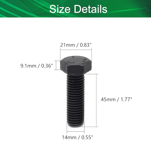 Image of Carbon Steel Hex Screw Bolts Hex Drive Fastener Rustproof Fully Threaded Metric Cap Bolts Black M14x45mm 5Pcs
