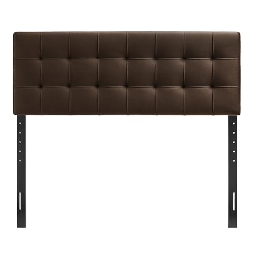 Image of Modway Lily Performance Velvet Full Size Headboard with Biscuit Tufting in Chocolate Brown - Stain-Resistant Upholstery with Padded Design and 5 Height-Adjustable Mounts