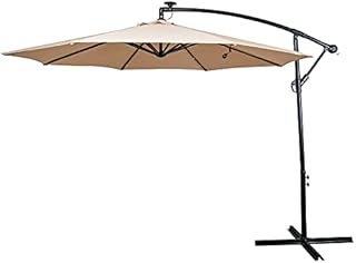 JOINATRE 3m Cantilever Parasol with LED Lights, Garden Parasol with 8 Sturdy Ribs, Patio Umbrella Cantilever with Heavy Duty Cross Bases, Outdoor Sunshade Parasol