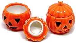 1shop mini 2 Pcs Mixed Dollhouse Miniatures Ceramic Halloween Pumpkin Carved Jack-O-Lantern Hold Light & Jack-O-Lantern