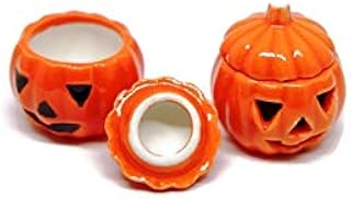 1shop mini 2 Pcs Mixed Dollhouse Miniatures Ceramic Halloween Pumpkin Carved Jack-O-Lantern Hold Light & Jack-O-Lantern