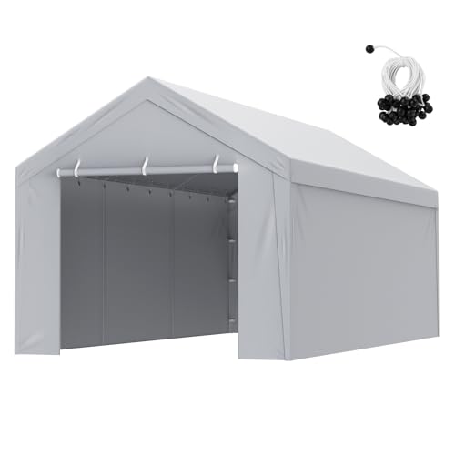 VEVOR Carport Replacement Canopy Cover Top + Side Wall 12 x 20 ft, Garage Tent Shelter Tarp Heavy-Duty Waterproof & UV Protected, Easy Installation with Ball Bungees,Grey (Frame Not Included