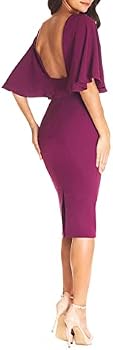 Dress the Population Women's Louisa V-Neck Flutter Sleeve Body-con Dress,  Dark Magenta, X-Large : Amazon.sg: Fashion