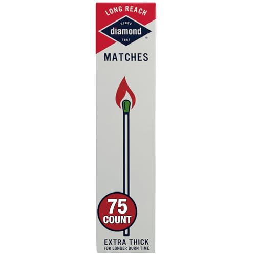 Diamond Long Reach Matches 75 Count – Strike on Box Wooden Matches for Fireplace, Grill, Candles & Camping – Long Burn Time Safety Matches